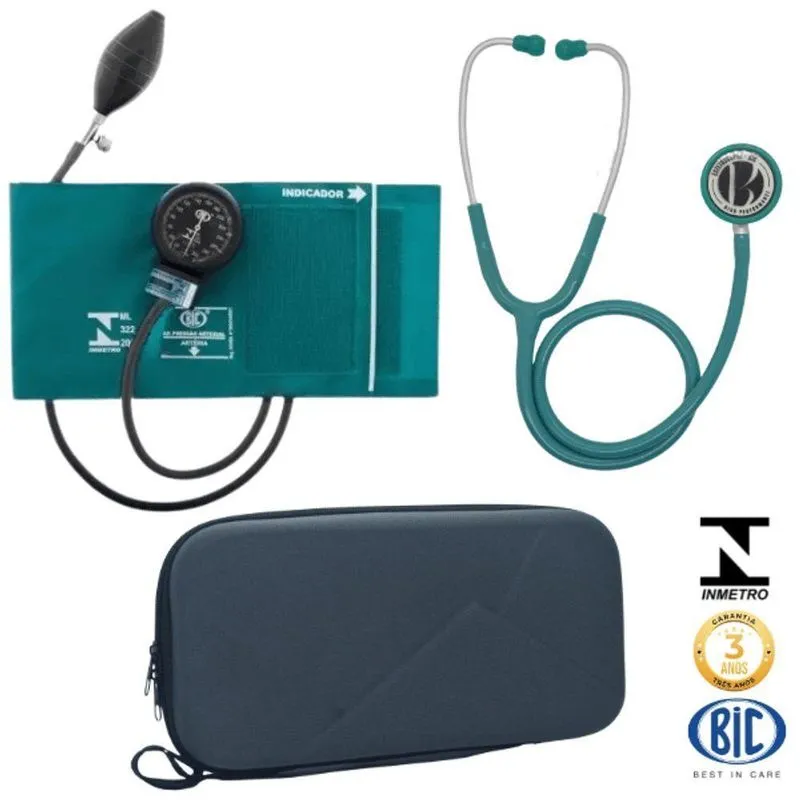 Kit Aparelho De Pressão + Estetoscopio + Case Rigida Verde
