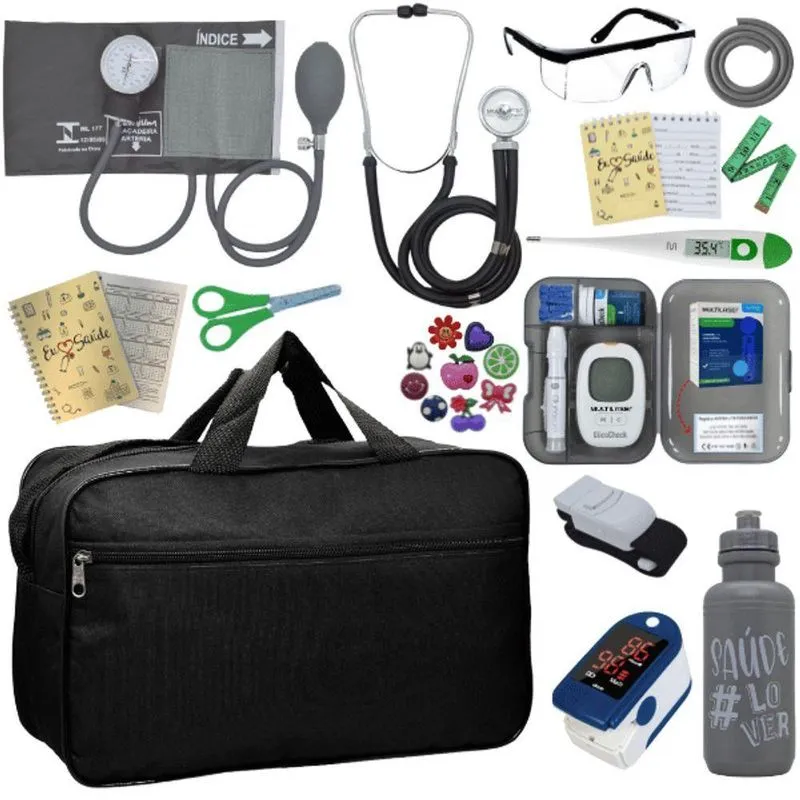 Kit Bolsa Aparelho De Pressão Esfigmomanômetro Esteto Medidor Completo Cinza