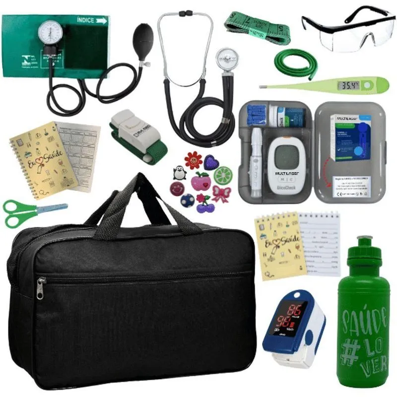 Kit Bolsa Aparelho De Pressão Esfigmomanômetro Esteto Medidor Completo Verde