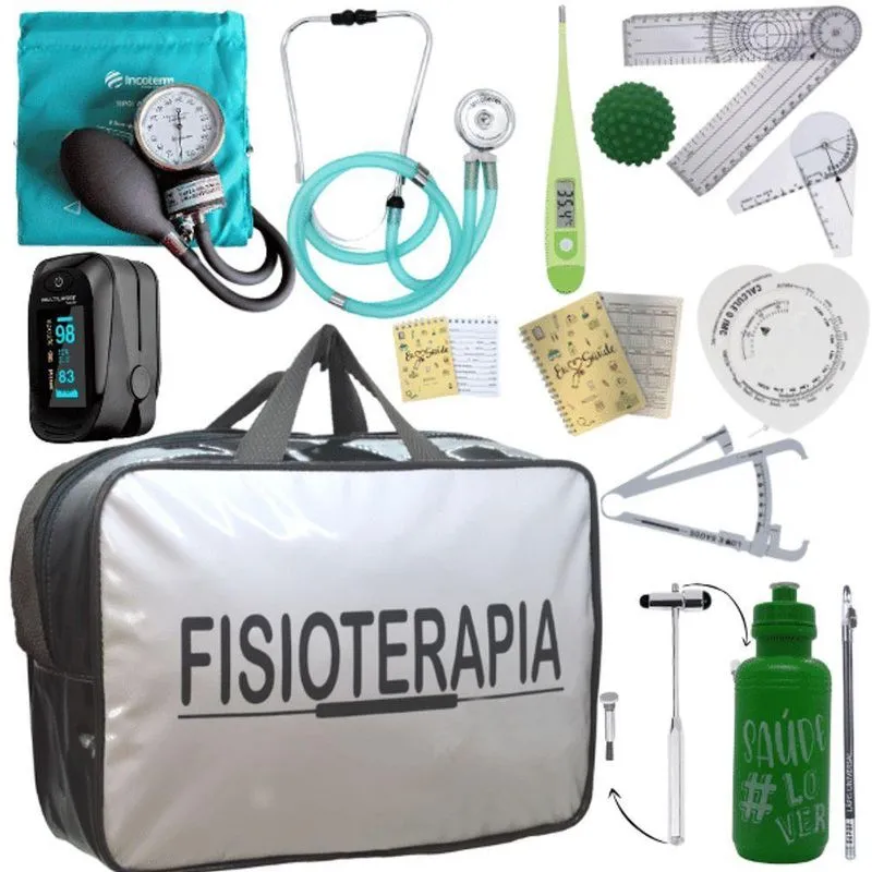 Kit Bolsa Fisioterapia Acadêmico Goniômetro Martelo Buck Fita Antropométrica Completo Verde