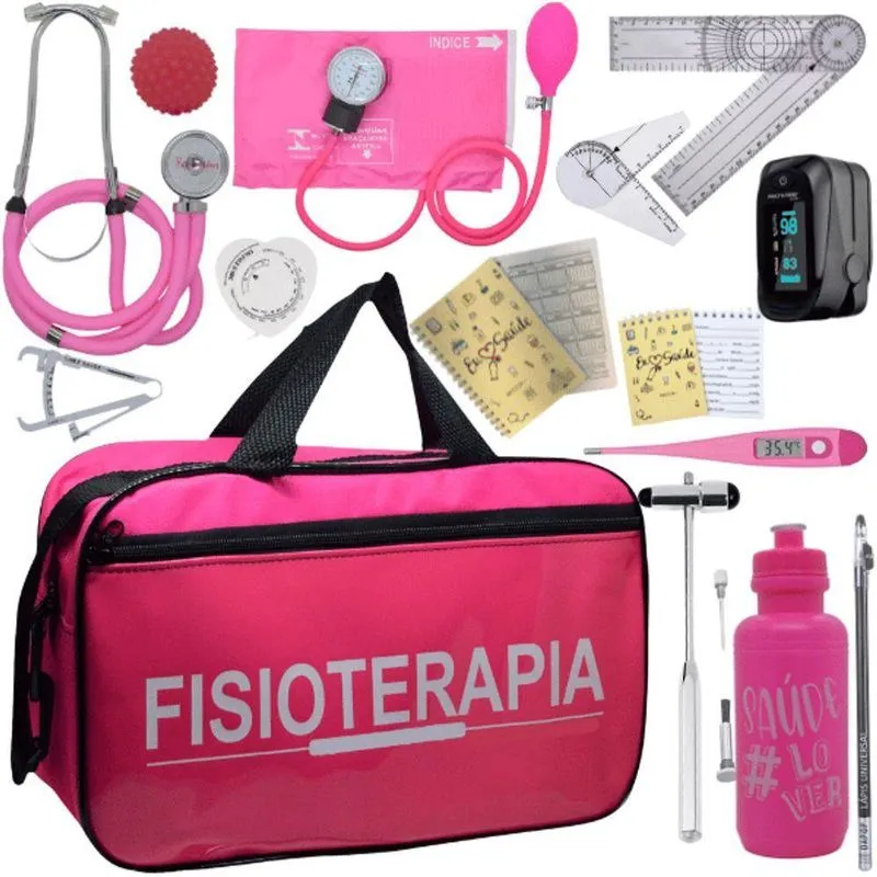 Kit Bolsa Fisioterapia Acadêmico Goniômetro Martelo Buck Fita Antropométrica Completo Fúcsia