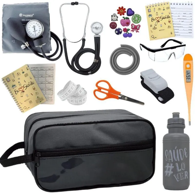 Kit Enfermagem Aparelho De Pressão Estetoscópio Aneroide Estágio Cinza