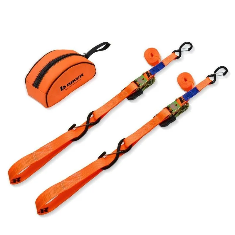 Esticador de Catraca 25MM X 2.30M Laranja com Ganchos Emborrachados e Trava para Motocicleta em Furgão Pick-up Biker Esticador de Catraca 25MM X 2.30M Laranja para Motocicleta com Sistema de Travamento Biker