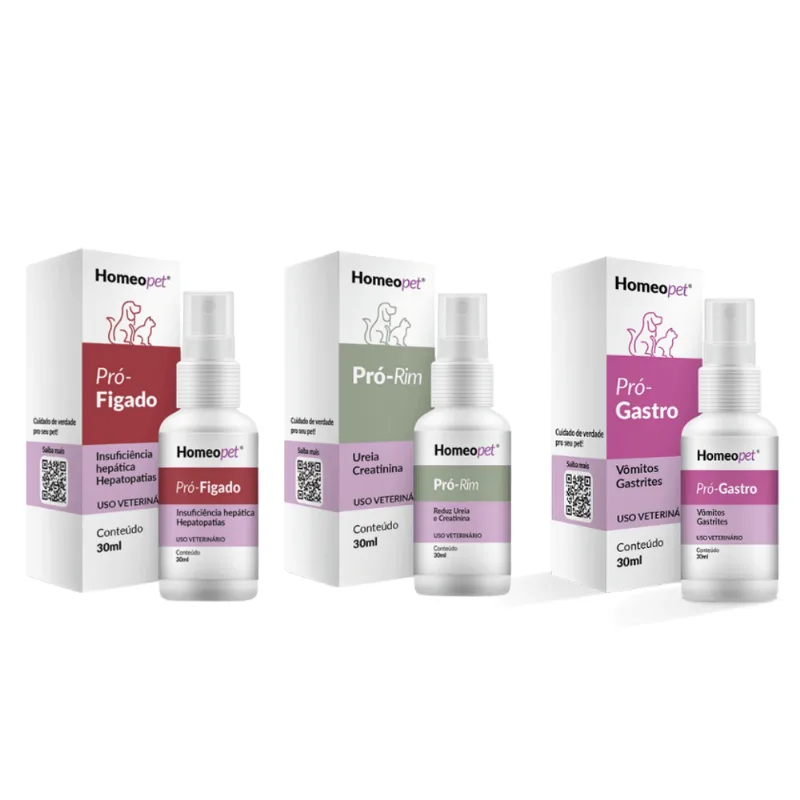 Kit Pró Rim + Pró Fígado + Pró Gastro Cães Homeopet 30ml