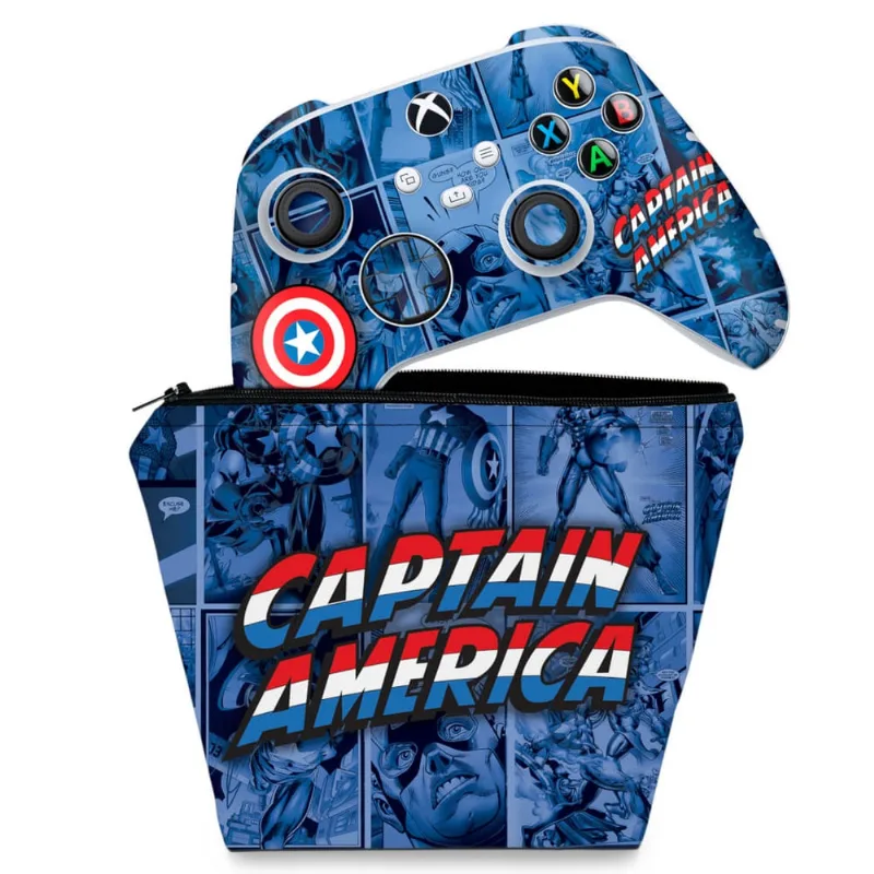 Capa Case e Skin Xbox Series S X Controle Adesivo - Capitão América Comics