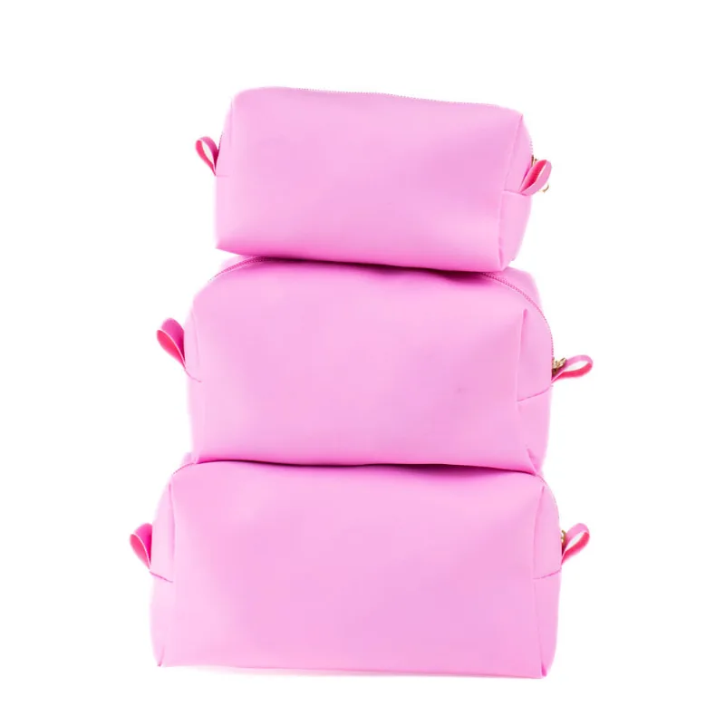Kit Necessaire 3 Peças Feminina Luxo Organizador com Zíper Rosa Bebê