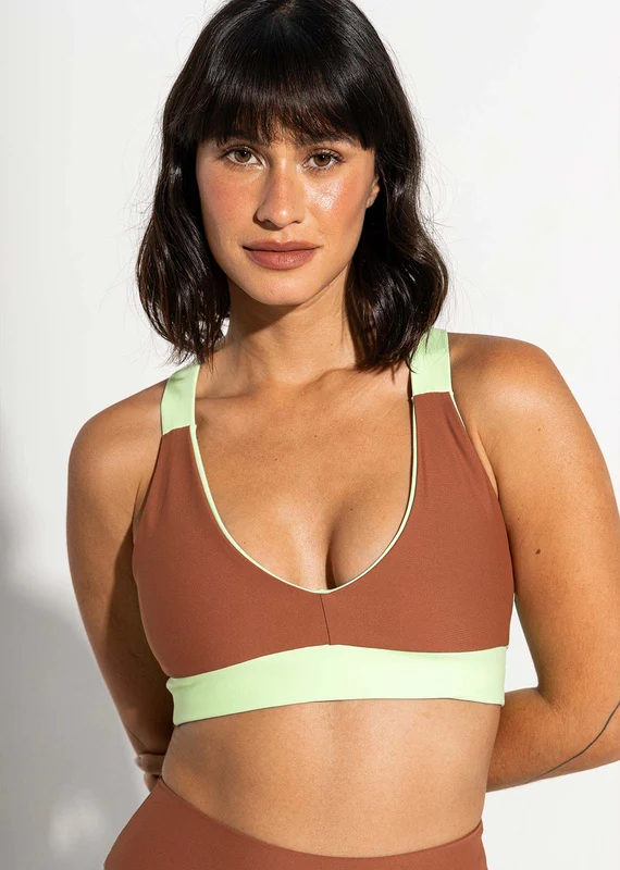 Top dupla face bicolor capuccino e verde matcha Aura M
