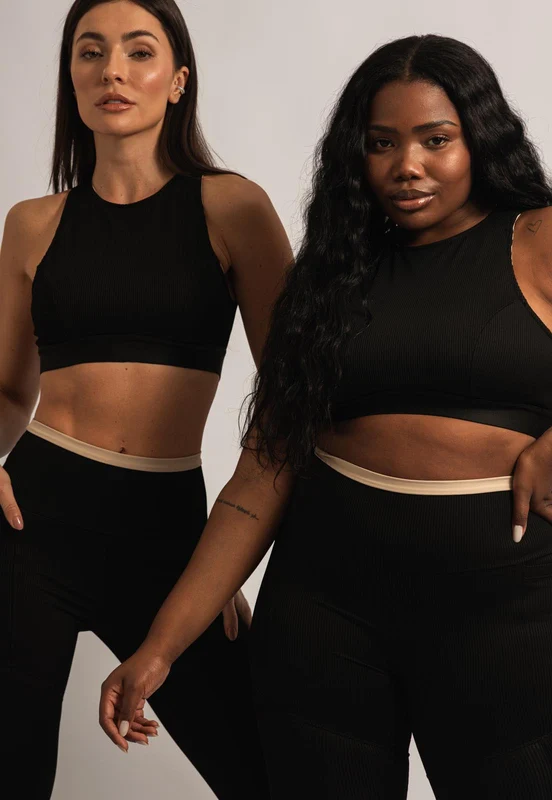 Top dupla face bicolor bege árido e preto canelado Magnetic G