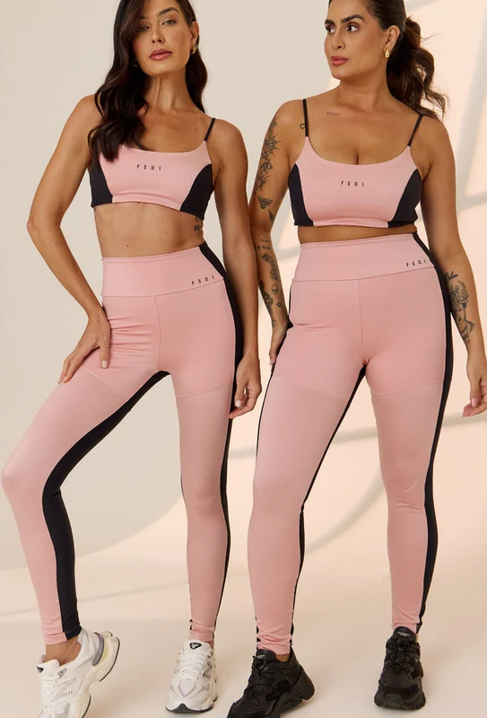 Legging bicolor rose shine e preto com bolso solare M