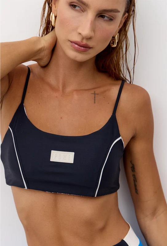 Top faixa de alça dupla face preto e estampado Athena P