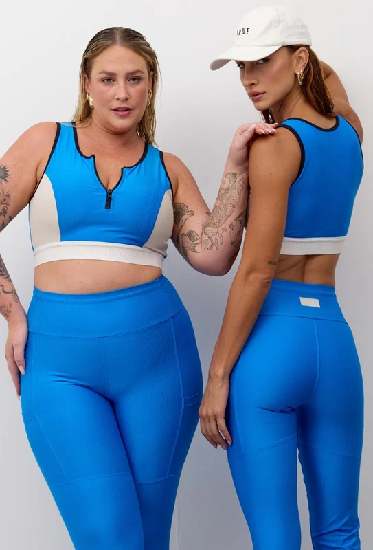 Legging com recorte e bolsos lisa azul santorini Athena M