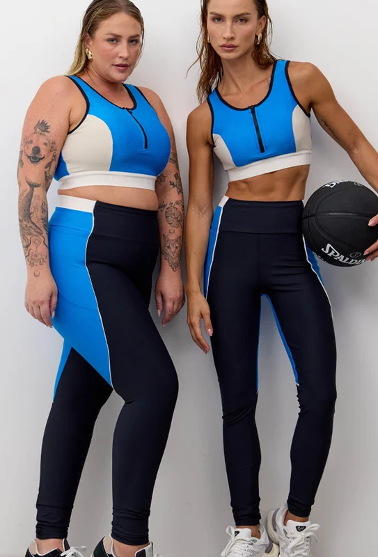 Legging com bolsos bicolor preto e azul santorini Athena P
