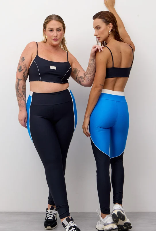Legging com bolsos bicolor preto e azul santorini Athena M