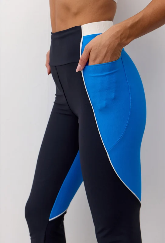 Legging com bolsos bicolor preto e azul santorini Athena G