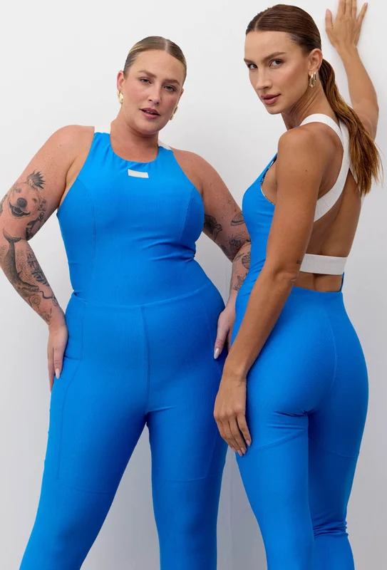 Macacão longo com bolsos liso azul santorini Athena M