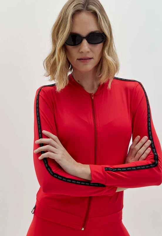 Jaqueta slim de malha vermelho carmim com elástico personalizado Voá GG