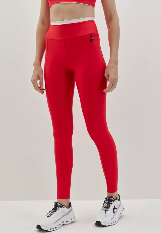 Legging vermelho carmim com detalhe luna no cós e bolsos Voá P