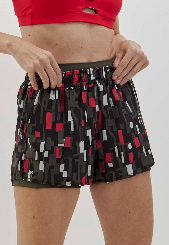 Shorts estampado 2 em 1 com bolsos e bermuda interna verde elite Voá G