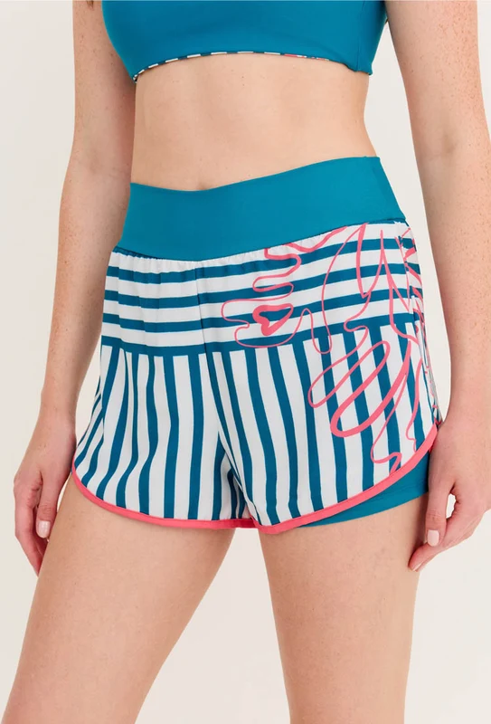 Shorts duplo azul atlântico com bolso estampado listras Al mare M