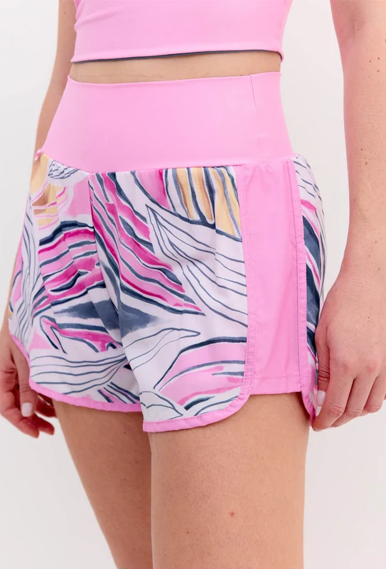 Short duplo rosa pétala com bolsos estampado Aurora M