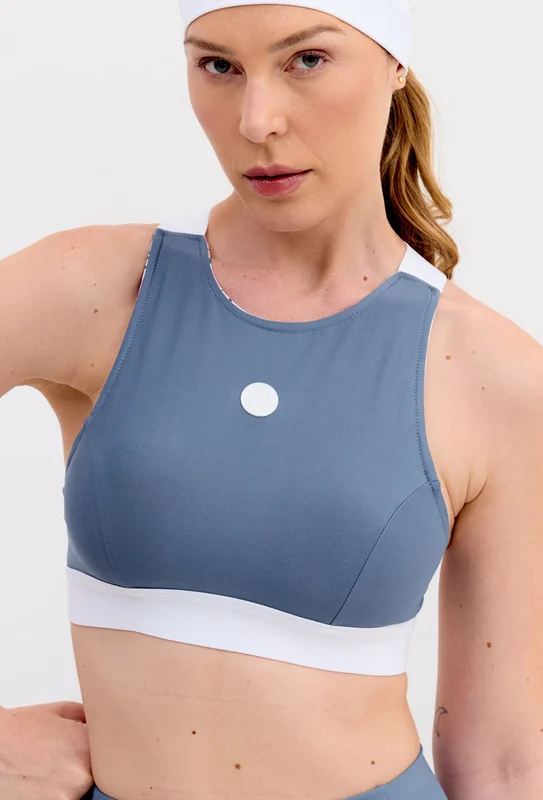 Top dupla face bicolor azul índigo e estampado Aurora GG