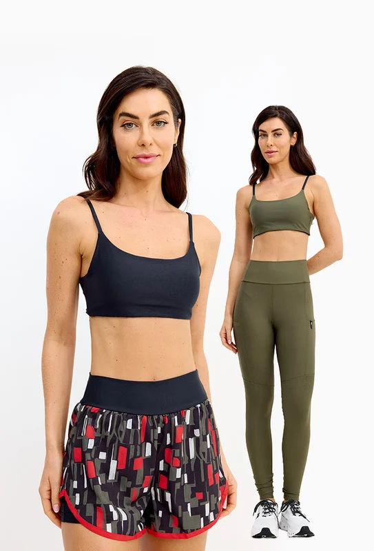 Top faixa dupla face com zíper na abertura para bojo removível Preto + Verde Elite / GG