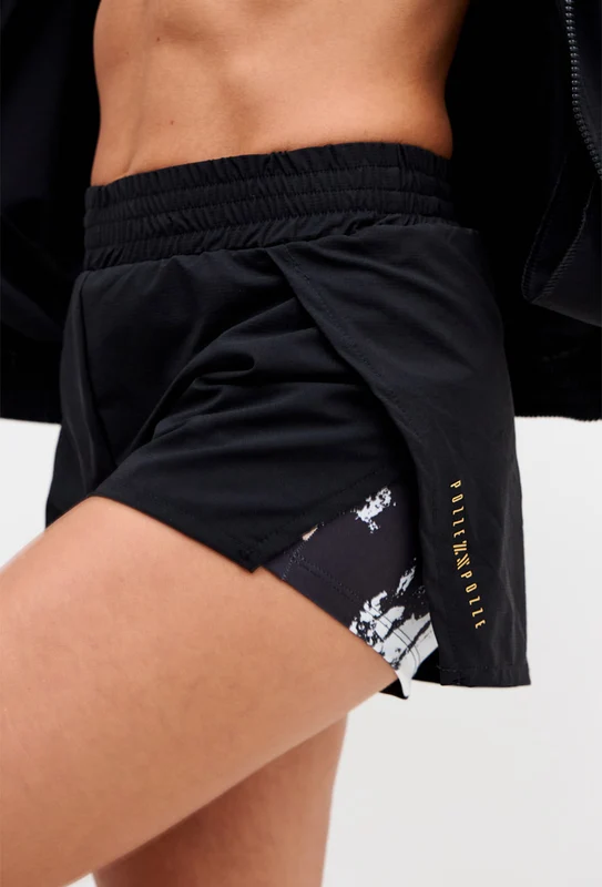 Shorts duplo com cós de elástico preto Pulsa P