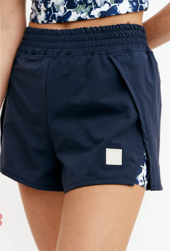 Shorts duplo com cós de elástico marinho Deep G