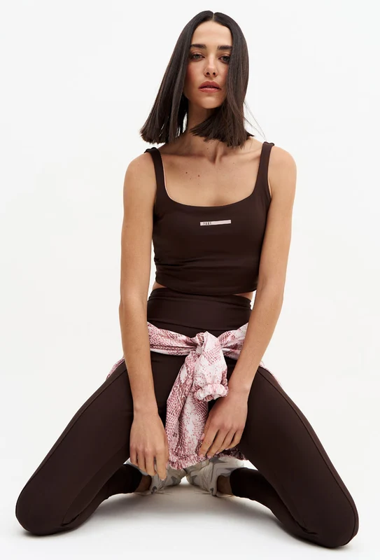 Legging lisa com recorte marrom café Domma GG