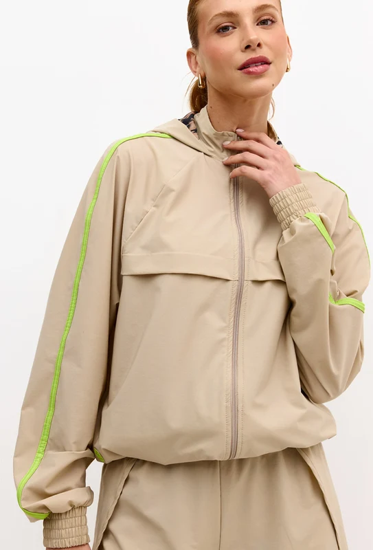 Jaqueta comfy com capuz e bolsos lisa bege árido Pure P
