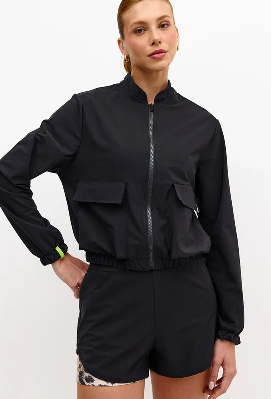 Jaqueta bomber com bolsos frontais lisa preto Pure M
