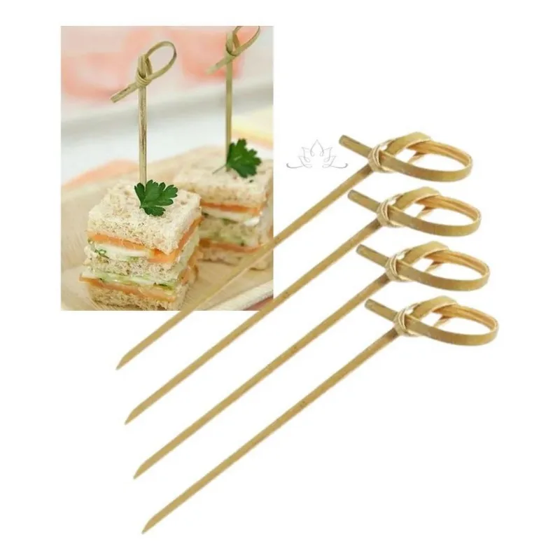 3x Espeto Bambú Nó 9cm Kit 100un Decorar Lanche Salgado Gour