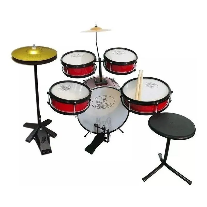 Bateria Infantil Rock Baby Vermelha Completa Com Chimbal E B