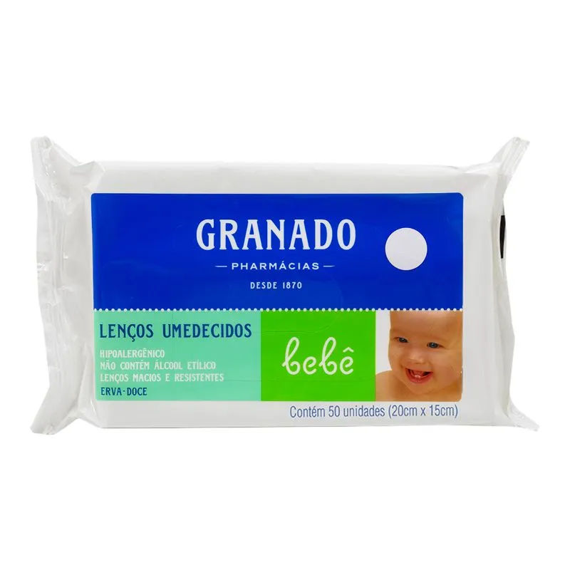 Lenço Umedecido Bebê Granado Hipoalergênico Erva-doce 50Und.