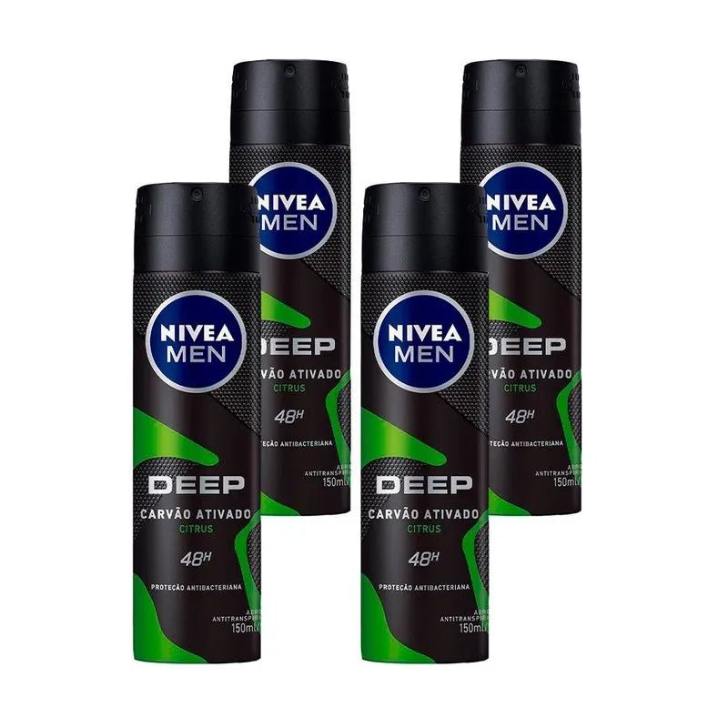 Kit Com 4 Desodorante Nivea Masculino Deep Citrus 150ml