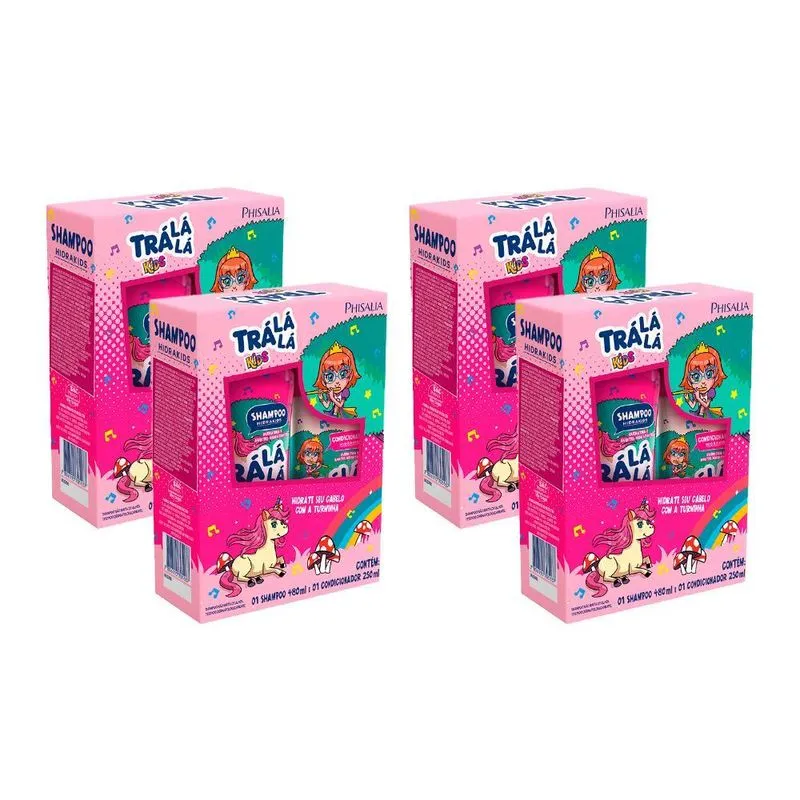 Kit Com 4 Trálálá Hidrakids Shampoo 480ml + 4 Condicionador