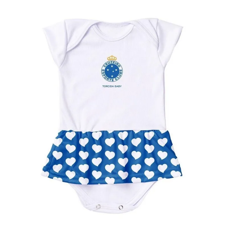 Body Vestido Cruzeiro Corações Torcida Baby RN / Branco / Azul