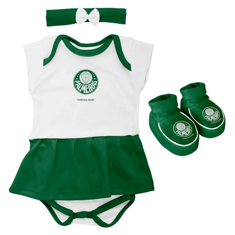 Kit Bebê Palmeiras 3 Peças Menina Torcida Baby RN
