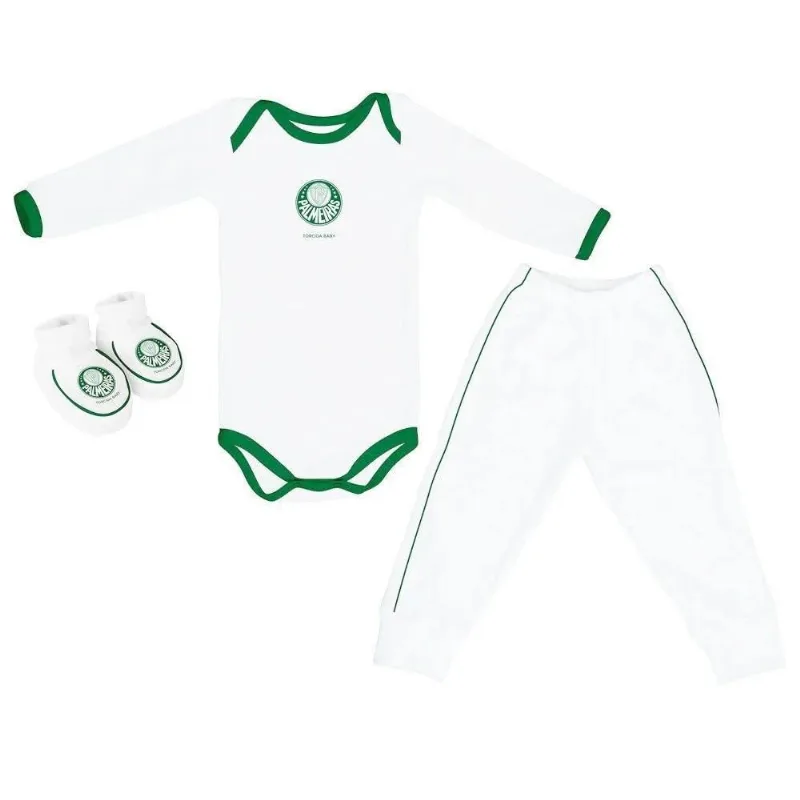 Kit Bebê Palmeiras Branco Longo 3 Pçs Torcida Baby RN - Torcida Baby