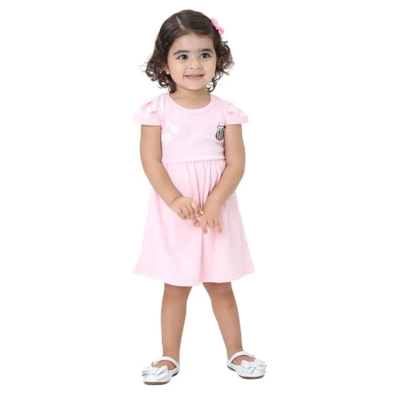 Vestido Do Santos Infantil Canelado Rosa Oficial Torcidababy - Rosa - 4