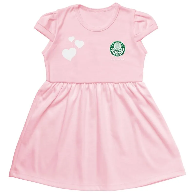 Vestido Do Palmeiras Infantil Canelado Oficial Torcidababy - Rosa - 8