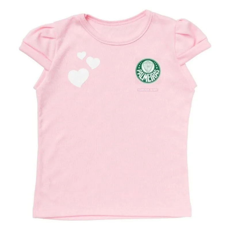 Camisa Infantil Palmeiras Baby Look Rosa Oficial Tam 2