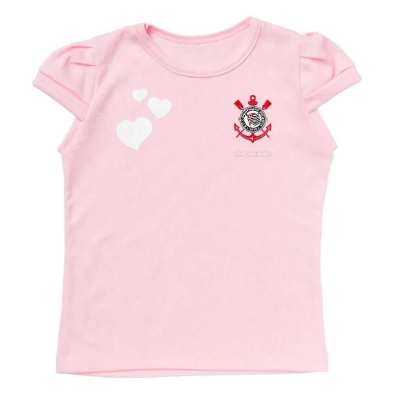 Camisa Infantil Corinthians Baby Look Rosa Oficial Tam 4