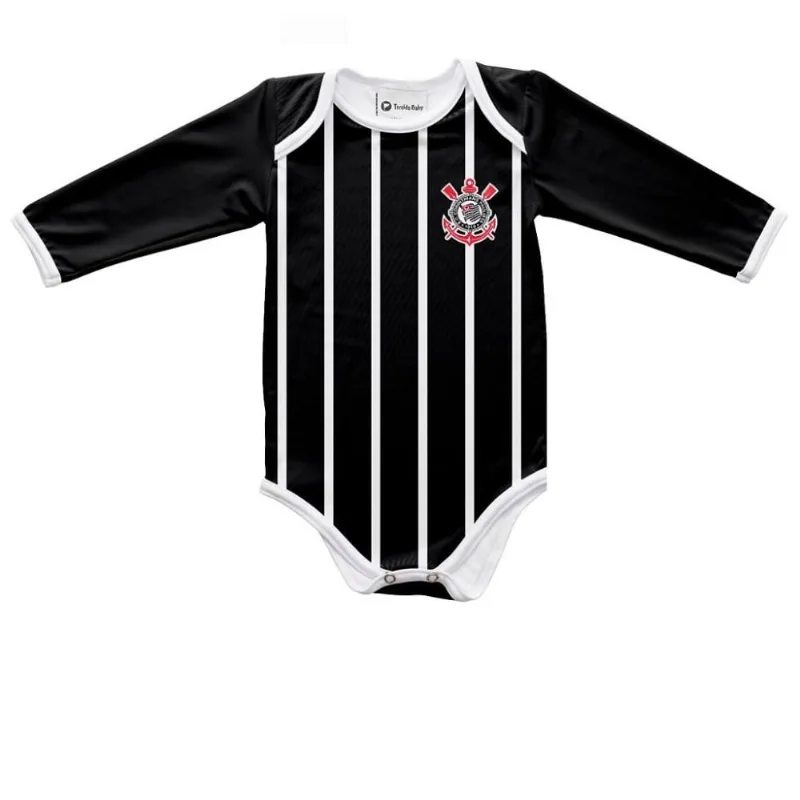 Body Bebê Corinthians Listrado Longo Proteção UV Oficial G