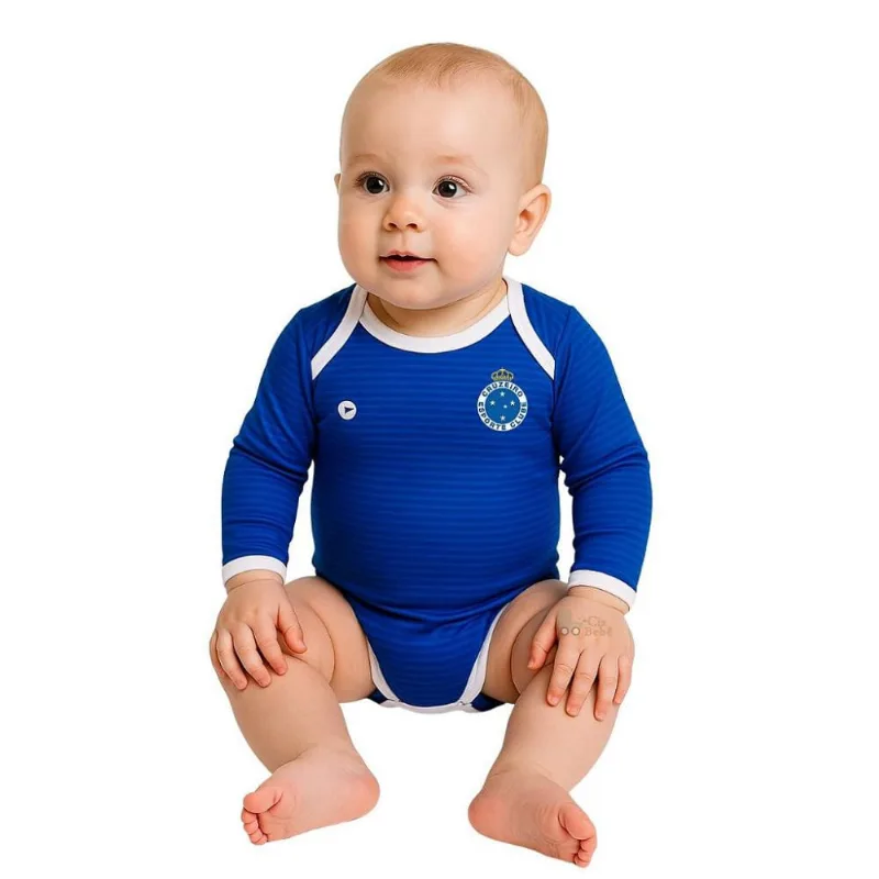Body Bebê Cruzeiro Longo Proteção UV Listrado Oficial GG