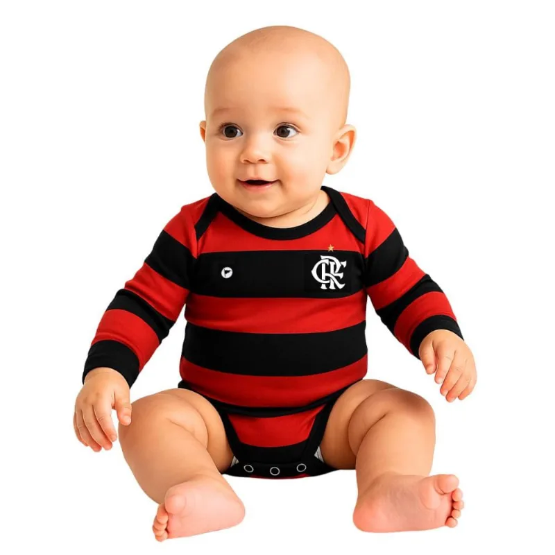 Body Bebê Flamengo Listrado Longo Proteção UV Oficial P
