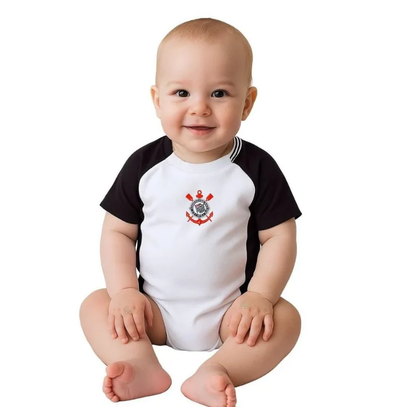 Body Bebê Corinthians Branco e Preto Premium Torcida Baby M