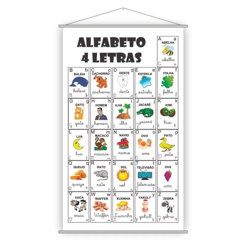 Banner Alfabeto 4 Letras Pedagógico Escolar 80X50Cm