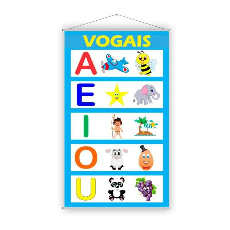 Banner Pedagógico Escolar Imagens Vogais 80X50Cm