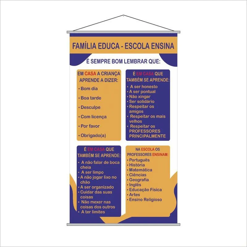Banner Escolar - Família Educa, Escola Ensina 80x50cm